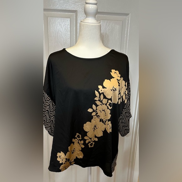 Chico's Tops - Chico’s Top Tunic black gold flower floral gold abstract design size 2